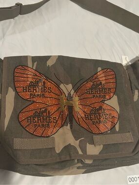 1 of a kind Camouflage custom messenger bag With Rhinestone Butterfly